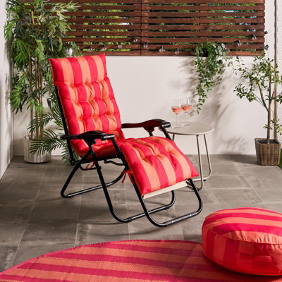 Ohs Stripe Gravity Chair Seat Cushion Outdoor Garden Water ResistantOrange/pink from B&Q