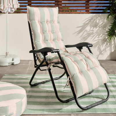 Ohs Stripe Gravity Chair Seat Cushion Outdoor Garden Water ResistantSage/cream from B&Q