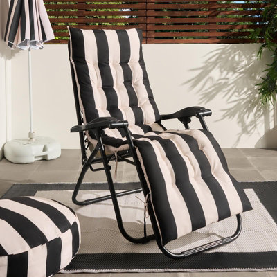 Ohs Stripe Gravity Chair Seat Cushion Outdoor Garden Water ResistantBlack/cream from B&Q