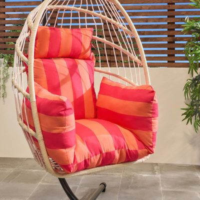 Ohs Stripe Egg Chair Cushion Headrest Pillow Outdoor Garden Water ResistantOrange/pink from B&Q