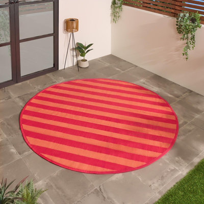 B&Q -  Stripes Print Round Outdoor Garden Rug Waterproof Area Floor Mat