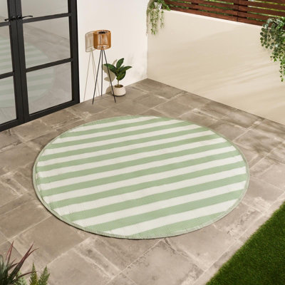 B&Q -  Stripes Print Round Outdoor Garden Rug Waterproof Area Floor Mat