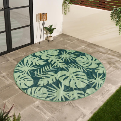 B&Q -  Palms Reversible Round Outdoor Garden Rug Waterproof Area Floor Mat