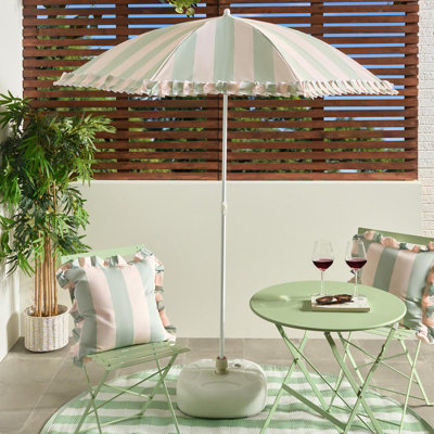Ohs Stripe Parasol Umbrella Garden Outdoor Canopy Sun ShadeSage/cream from B&Q