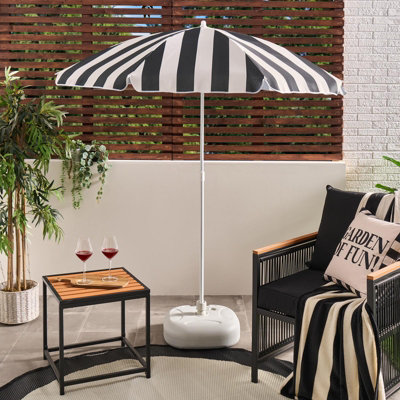 Ohs Stripe Parasol Umbrella Garden Outdoor Canopy Sun ShadeBlack/cream from B&Q