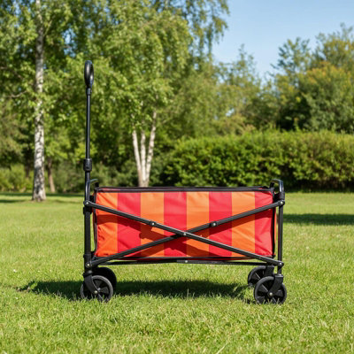 Ohs Stripe Print Foldable Camping Trolly Outdoor Garden Cart Wheelbarrow