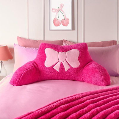 Ohs Embroidered Bow Cuddle Cushion Teddy Fleece Reading PillowPink from B&Q