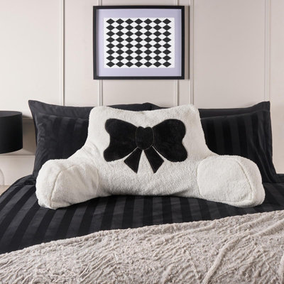 Ohs Embroidered Bow Cuddle Cushion Teddy Fleece Reading PillowMonochrome from B&Q