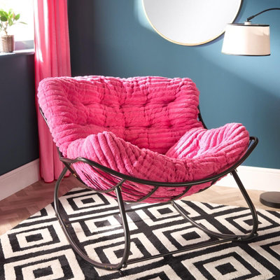 Ohs Ribbed Faux Fur Rocking Chair Upholstered Metal Frame CushionedHot Pink from B&Q
