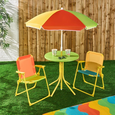 Ohs Kids Folding Bistro Set Table Chair Seat With Parasol Garden Patio from B&Q