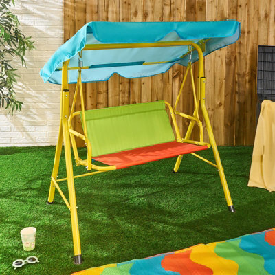Ohs Kids 2 Seater Swing Bench Canopy Garden Outdoor Patio Play Set from B&Q