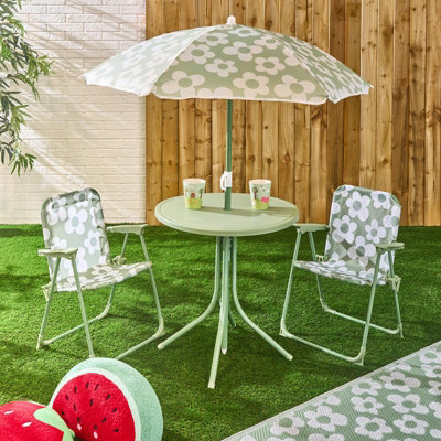 Ohs Kids Daisy Folding Bistro Set Table Chair With Parasol Garden Patio from B&Q