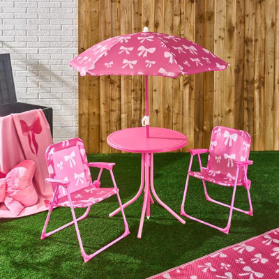 Ohs Kids Bows Folding Bistro Set Table Chair With Parasol Garden Patio from B&Q