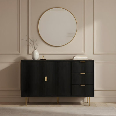 Ohs Ribbed Sideboard Table Modern Drawer Shelf Cabinet StorageBlack from B&Q