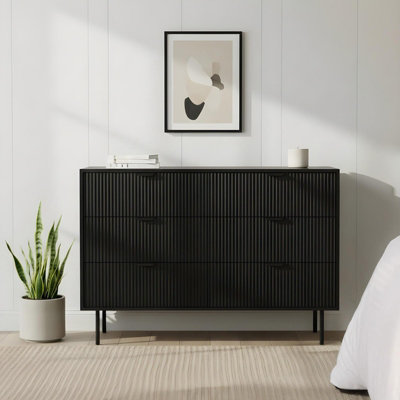 Ohs Ribbed 6 Drawer Cabinet Chest Of Drawers SideboardBlack from B&Q
