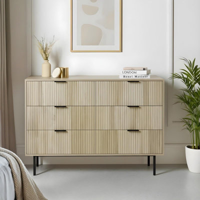 Ohs Ribbed 6 Drawer Cabinet Chest Of Drawers SideboardLight Wood from B&Q