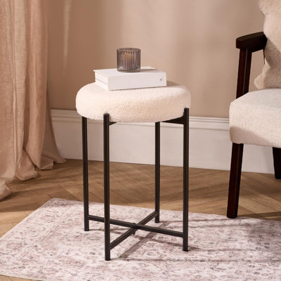Ohs Boucle Round Stool Upholstered Padded Seat Sturdy Table Chair from B&Q