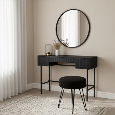 Ohs Unisex Black Ribbed Dressing Table Vanity Makeup Desk With Drawers In Size 3 - Image 3