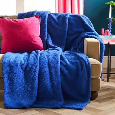 Ohs Large Teddy Fleece Throw BlanketCobalt Blue150 X 200Cm from B&Q