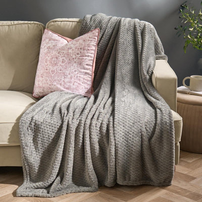 Ohs Luxury Large Waffle Honeycomb Mink Warm ThrowMid Grey125 X 150Cm from B&Q