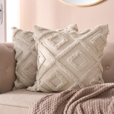Ohs 2 X Tufted Geo Cushion Cover Luxury ModernStone from B&Q