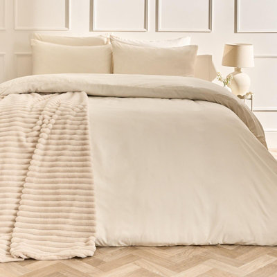 Ohs Plain Dyed Duvet Cover With Pillowcase Bedding SetIvoryKing from B&Q