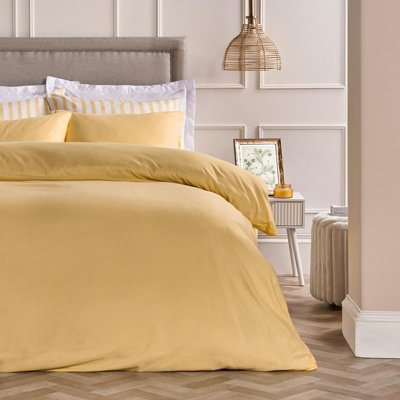 Ohs Plain Dyed Duvet Cover With Pillowcase Bedding SetLemonKing from B&Q