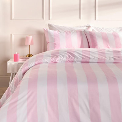 Ohs Vertical Stripe Microfibre Bedding Duvet Cover Set With PillowcasePink from B&Q