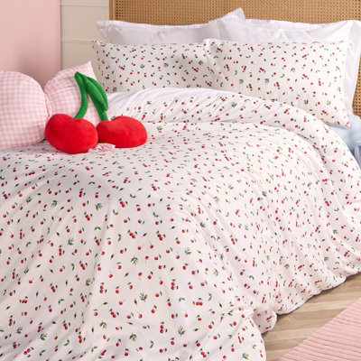 Ohs Ditsy Cherry Bedding Microfibre Duvet Cover Set With PillowcaseWhiteDouble from B&Q