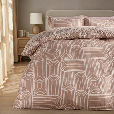 B&Q -  Arches Print Bedding Microfibre Duvet Cover Set With PillowcaseNatural/stoneKing