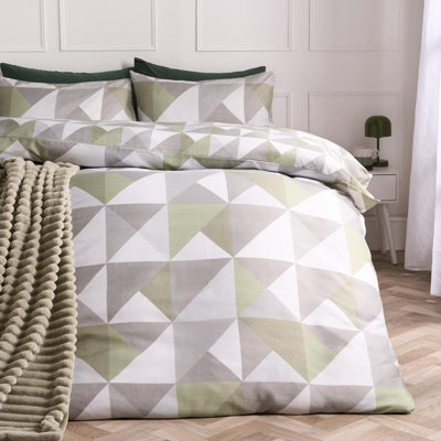 Ohs Geo Print Bedding Set Microfibre Duvet Cover With PillowcaseSageKing from B&Q