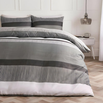 Ohs Multi Stripe Bedding Set Microfibre Duvet Cover With PillowcaseGreyKing from B&Q