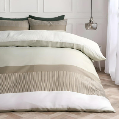 Ohs Multi Stripe Bedding Set Microfibre Duvet Cover With PillowcaseSageKing from B&Q