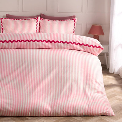 Ohs Stripe Wave Border Bedding Set Microfibre Duvet Cover With PillowcasePinkSingle from B&Q