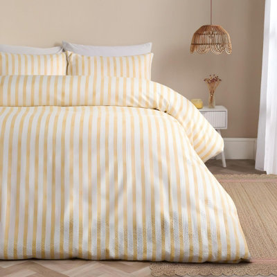Ohs Watercolour Stripe Embossed Bedding Set Duvet Cover With PillowcaseLemonDouble from B&Q