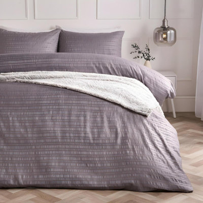 Ohs Embossed Bedding Set Textured Duvet Cover With PillowcaseGreySuper King from B&Q