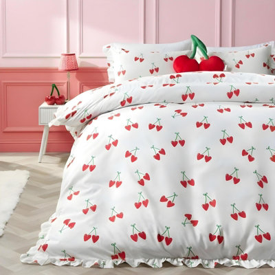 Ohs Cherry Frill Edge Duvet Cover Set With Pillowcase Microfibre BeddingWhiteSingle from B&Q