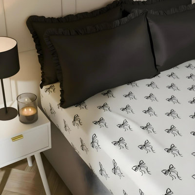 Ohs Bows Print Microfibre Easy Care 25Cm Deep Fitted Bed SheetMonochromeDouble from B&Q