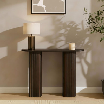 Ohs Madison Console Table Ribbed Engineered Wood Entryway Display DeskDark Brown from B&Q