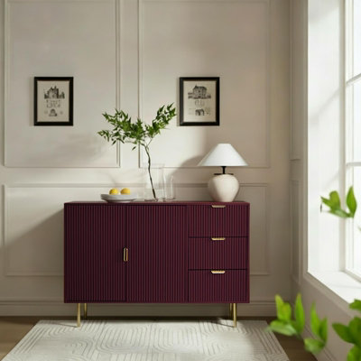 Ohs Ribbed Sideboard Table Modern Drawer Shelf Cabinet StorageDark Berry from B&Q