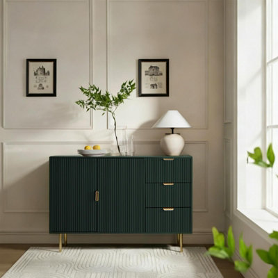 Ohs Ribbed Sideboard Table Modern Drawer Shelf Cabinet StorageDeep Forest Green from B&Q