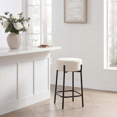 B&Q -  Boucle Bar Stool Kitchen Chair Pub Seat Home DécorWhite