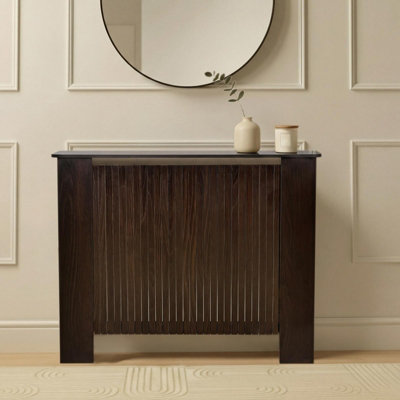 Ohs Ribbed Radiator Cover Slatted Engineered WoodDark Brown from B&Q