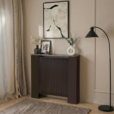 Ohs Ribbed Radiator Cover Slatted Engineered WoodDark Brown/marble Effect from B&Q