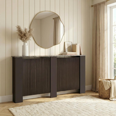Ohs Ribbed Radiator Cover Slatted Engineered WoodDark Brown/marble Effect from B&Q
