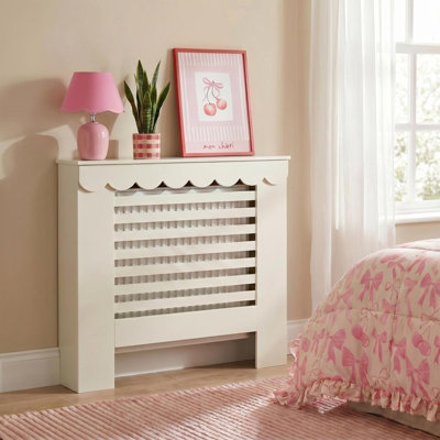 Ohs Scallop Radiator Cover Engineered Wood Side Board ShelfCream from B&Q