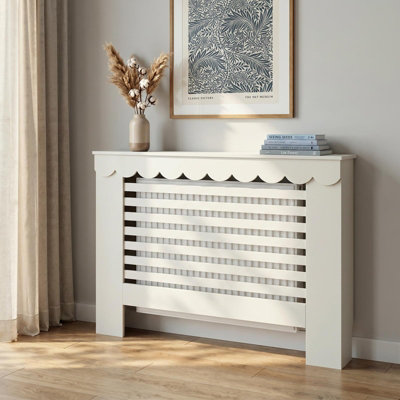 Ohs Scallop Radiator Cover Engineered Wood Side Board ShelfCream from B&Q