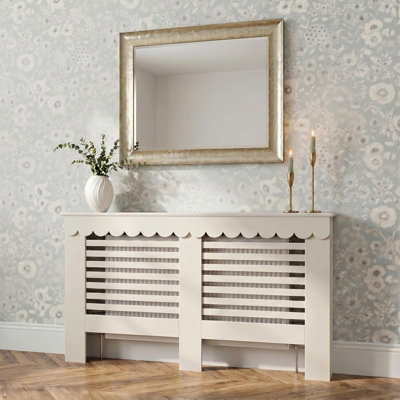 Ohs Scallop Radiator Cover Engineered Wood Side Board ShelfCream from B&Q