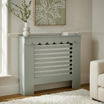 Ohs Scallop Radiator Cover Engineered Wood Side Board ShelfSage from B&Q