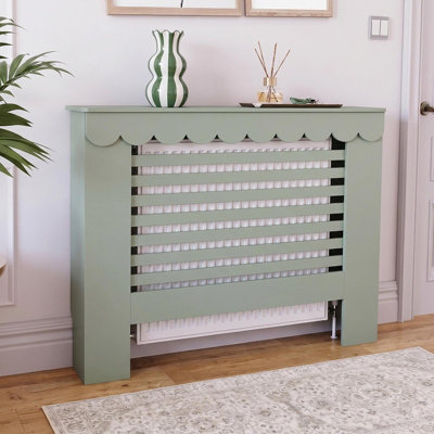 Ohs Scallop Radiator Cover Engineered Wood Side Board ShelfSage from B&Q